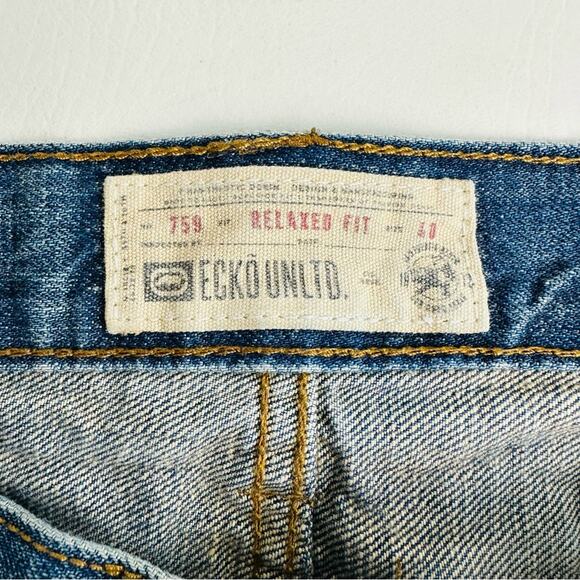 Ecko Unltd Mens Relaxed Fit Distressed Straight Denim Jeans Blue Y2K Sz 40X32 - Picture 5 of 10